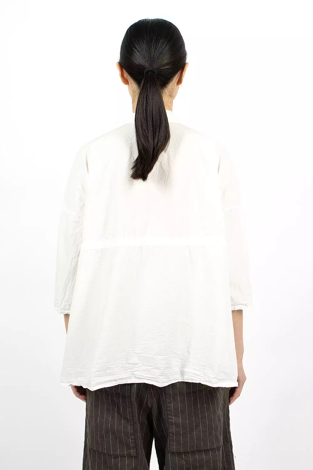 12_117 Milk Drawstring Collar Shirt