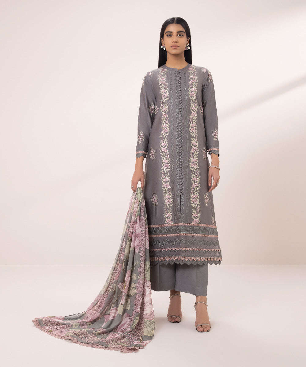 3 Piece Cotton Net Suit - Embroidered