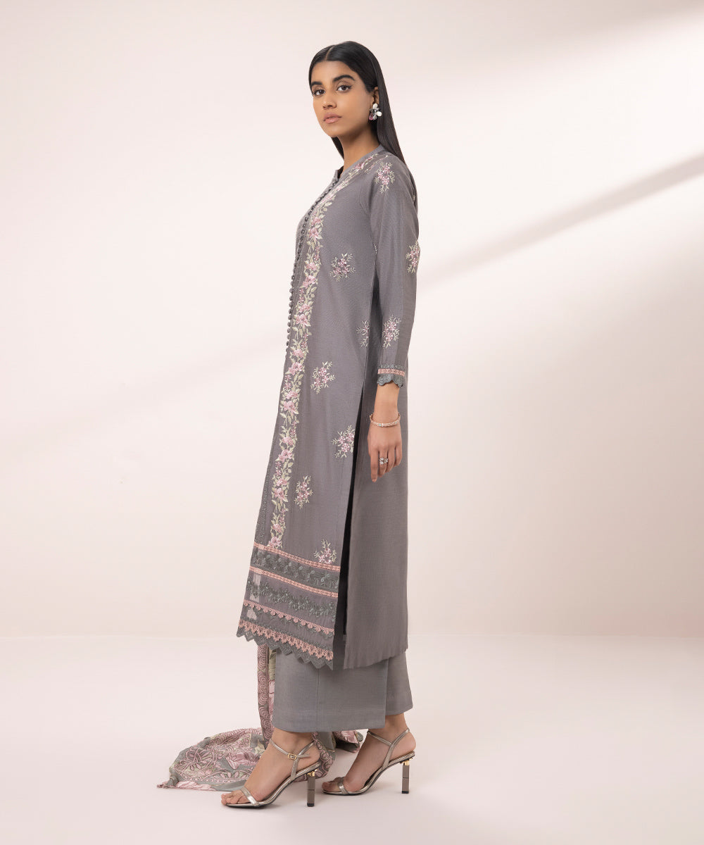 3 Piece Cotton Net Suit - Embroidered