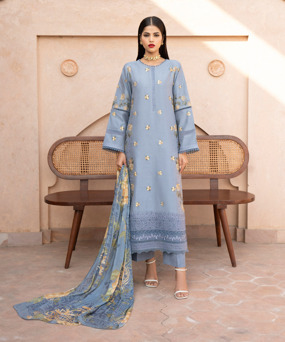 3 Piece - Cotton Net Suit with Embroidery