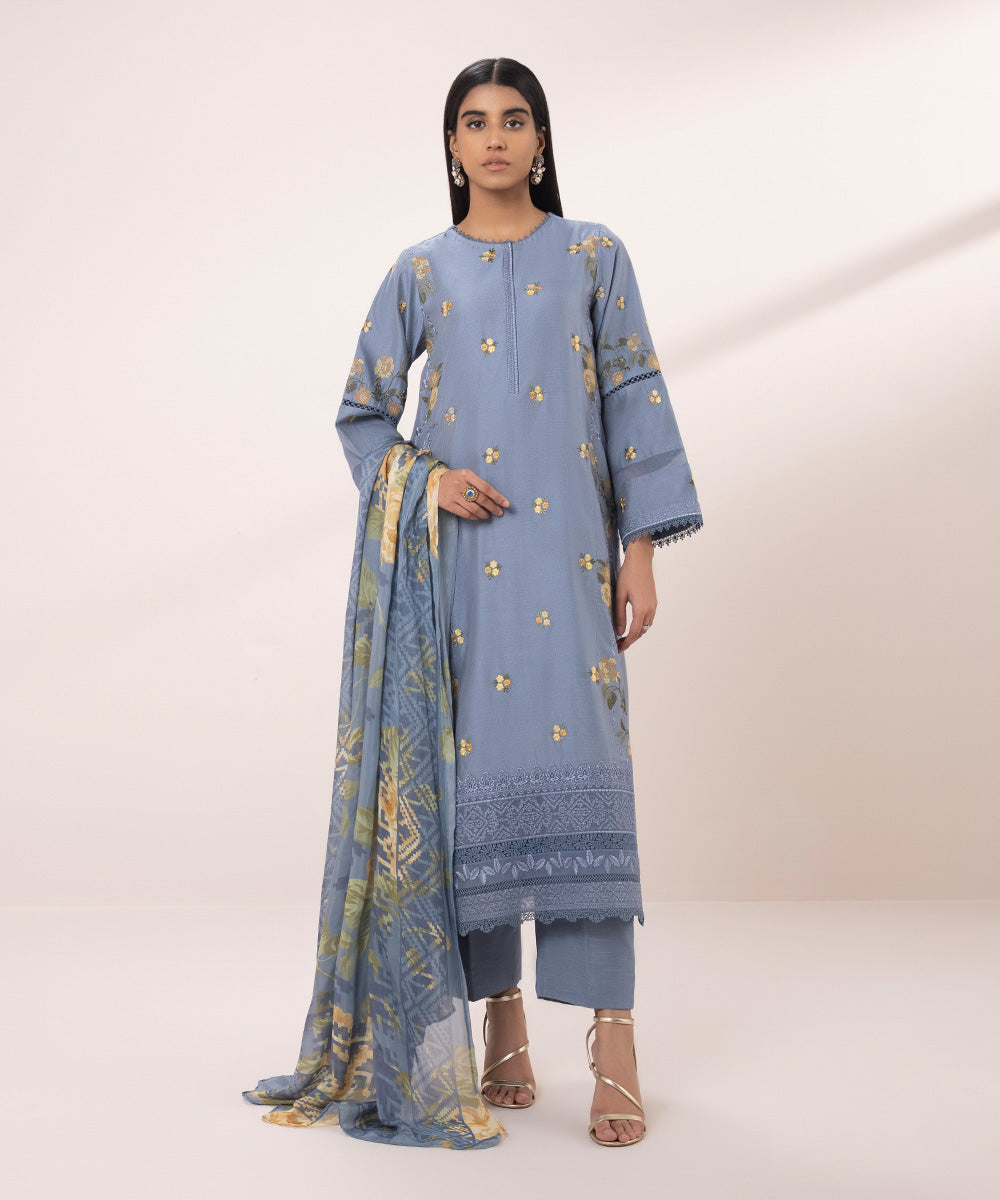 3 Piece - Cotton Net Suit with Embroidery