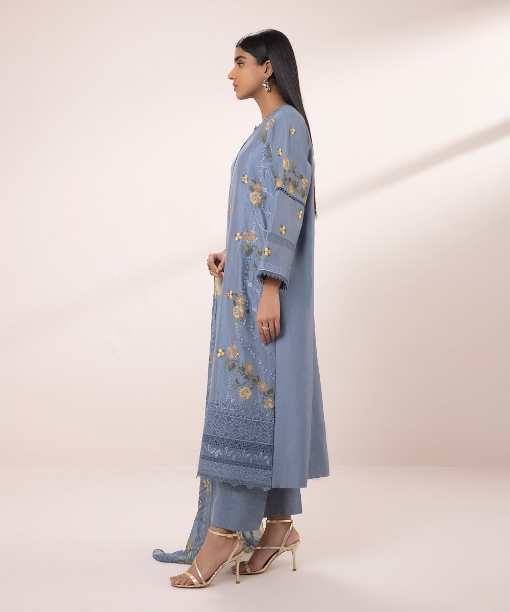 3 Piece - Cotton Net Suit with Embroidery