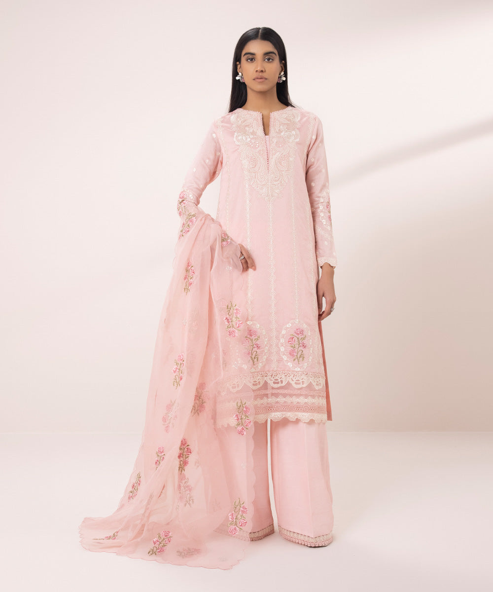 3 Piece Cotton Net Suit with Embroidery