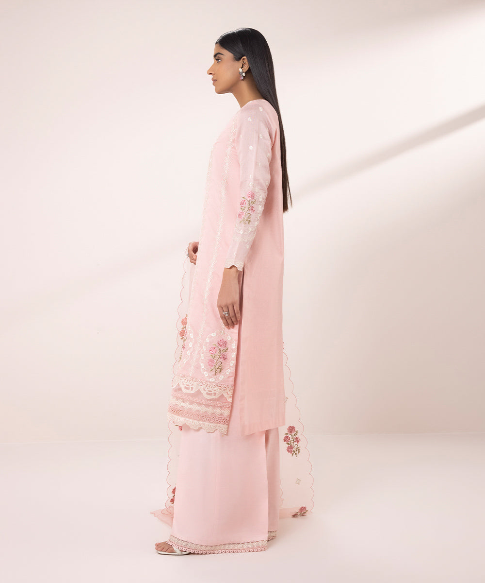 3 Piece Cotton Net Suit with Embroidery