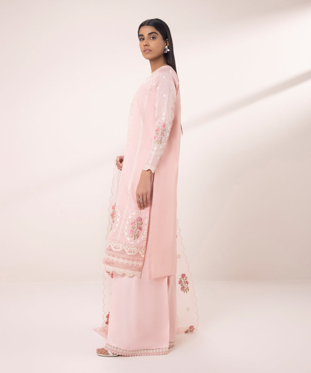 3 Piece Cotton Net Suit with Embroidery