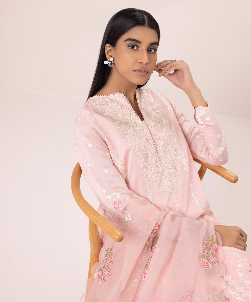 3 Piece Cotton Net Suit with Embroidery