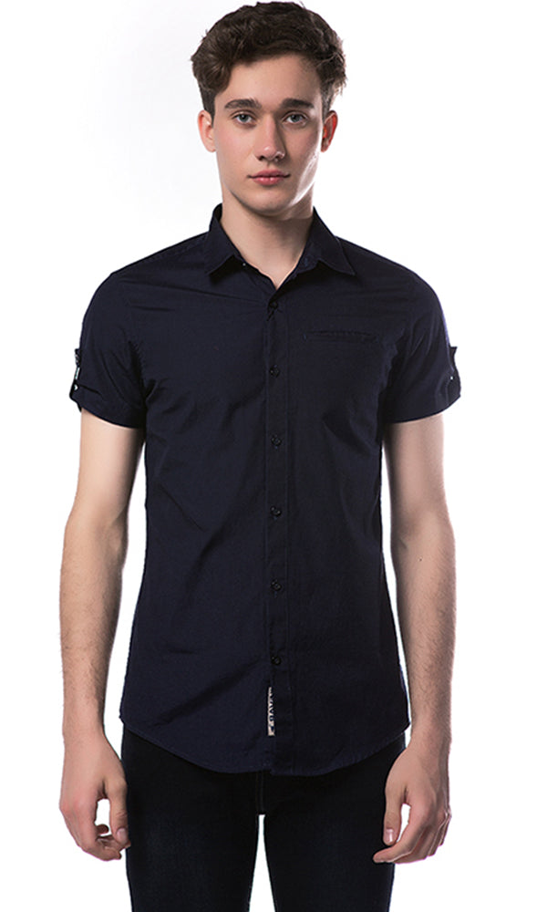 33892 Navy Blue Shirt - Roll Up Sleeves and Side Pocket