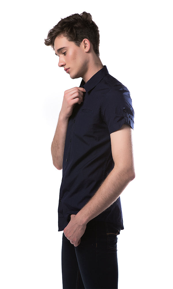 33892 Navy Blue Shirt - Roll Up Sleeves and Side Pocket