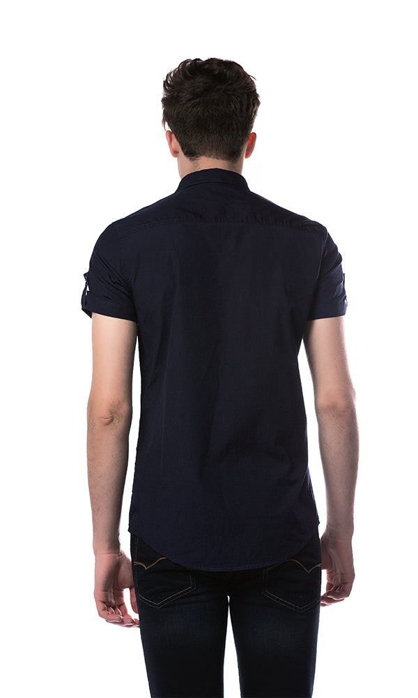 33892 Navy Blue Shirt - Roll Up Sleeves and Side Pocket