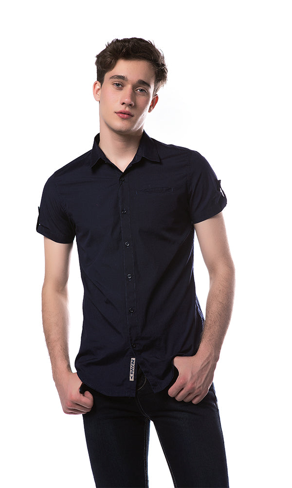 33892 Navy Blue Shirt - Roll Up Sleeves and Side Pocket