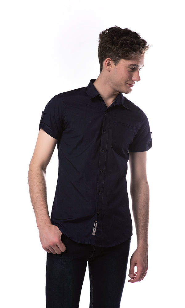 33892 Navy Blue Shirt - Roll Up Sleeves and Side Pocket