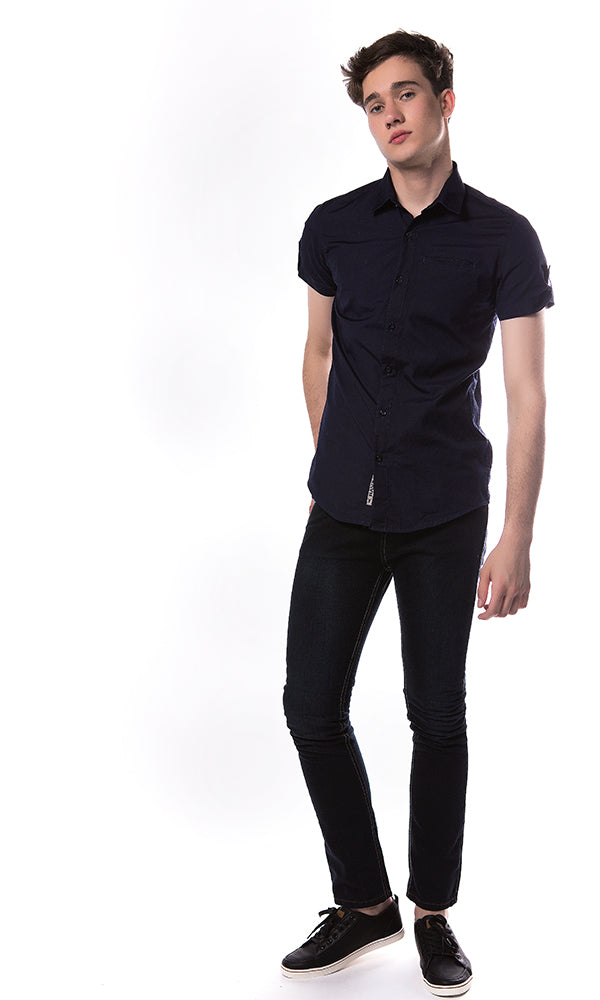 33892 Navy Blue Shirt - Roll Up Sleeves and Side Pocket