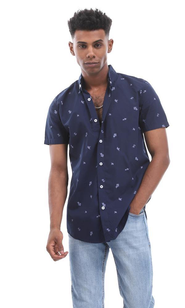 95010 Casual Navy Blue Shirt - Self Patterned - Full Buttoned