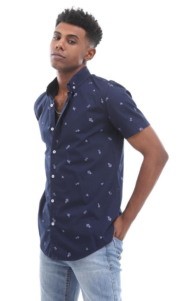 95010 Casual Navy Blue Shirt - Self Patterned - Full Buttoned