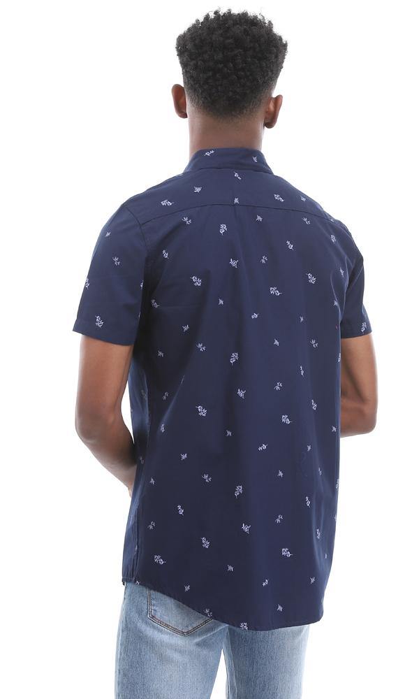 95010 Casual Navy Blue Shirt - Self Patterned - Full Buttoned