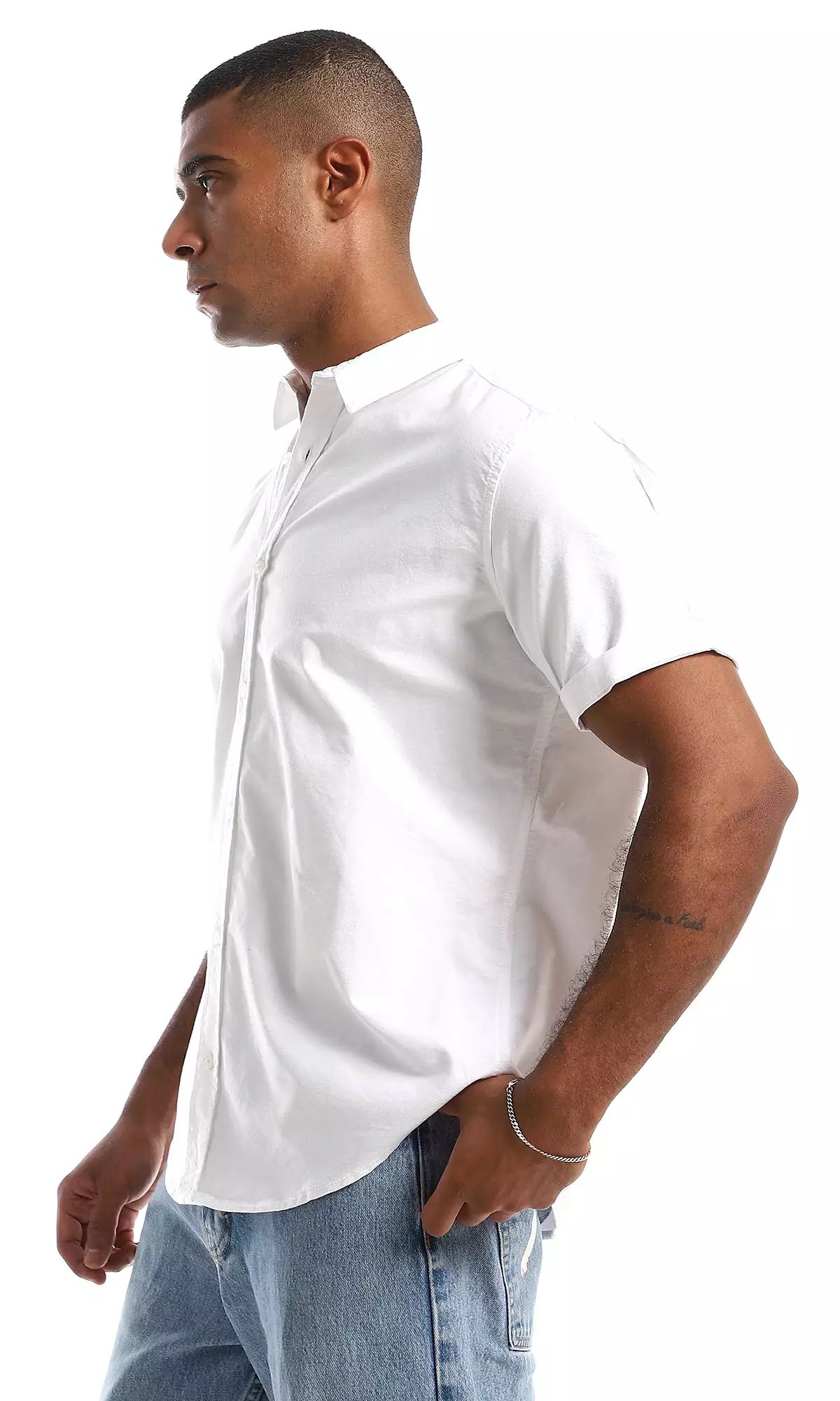 97850 Plain White Buttoned Short Sleeve Shirt