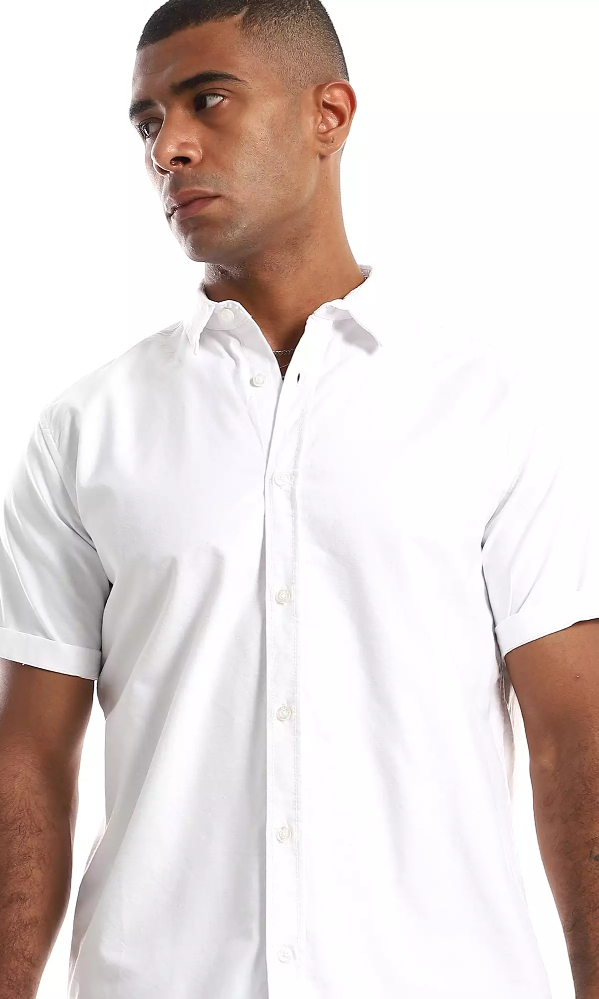 97850 Plain White Buttoned Short Sleeve Shirt