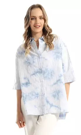 98936 Tie Dye Oversized Light Blue Shirt - Self-Patterned