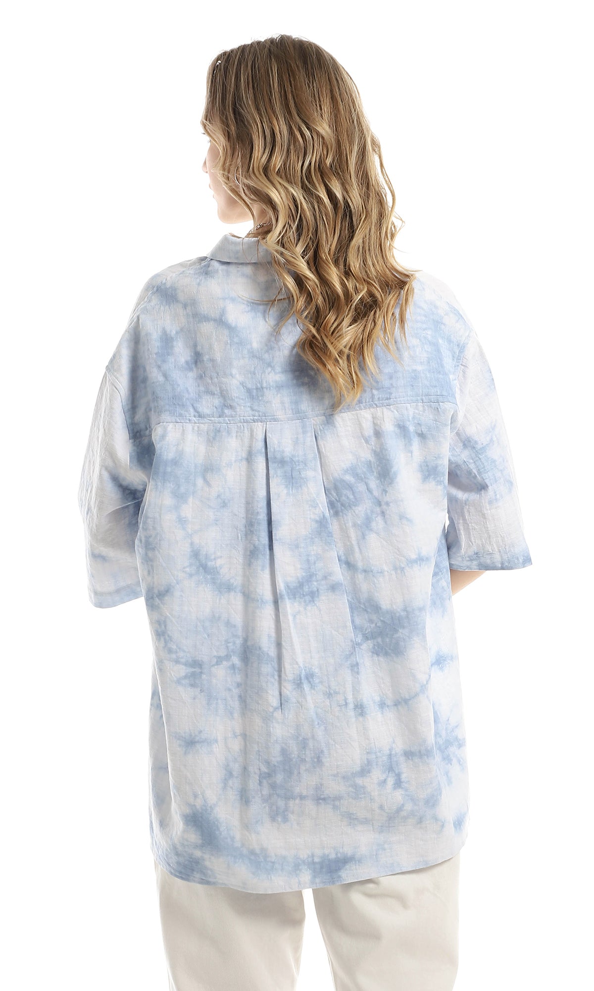 98936 Tie Dye Oversized Light Blue Shirt - Self-Patterned