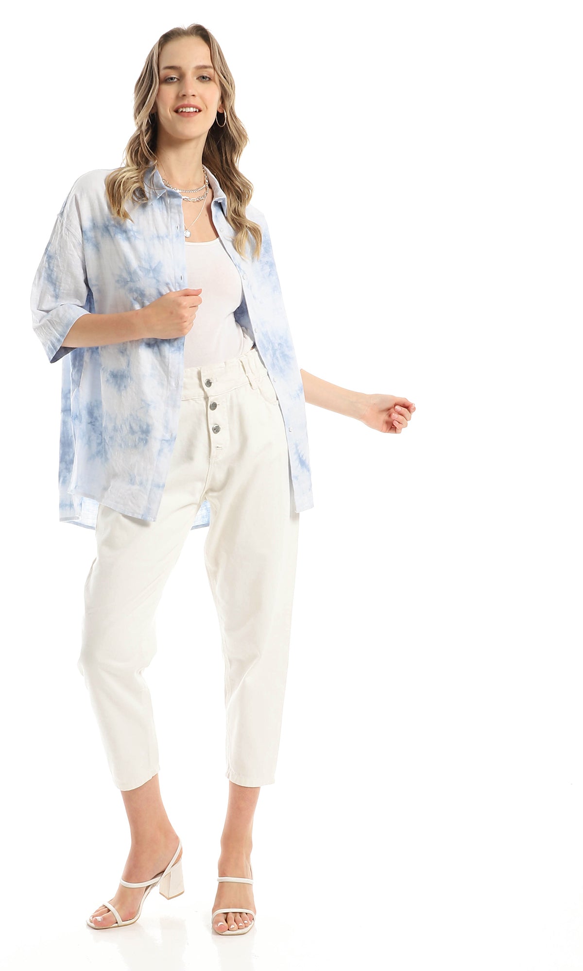 98936 Tie Dye Oversized Light Blue Shirt - Self-Patterned