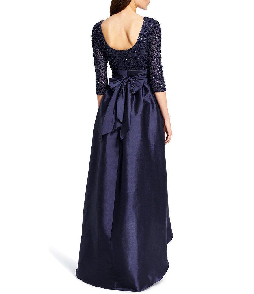 Adrianna Papell 091919630 Sequined High Low Bow Accent Gown - Navy, Size 8 Available