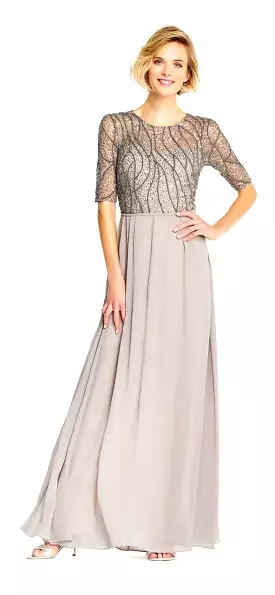 Adrianna Papell beaded chiffon gown with elbow sleeves - AP1E202210.