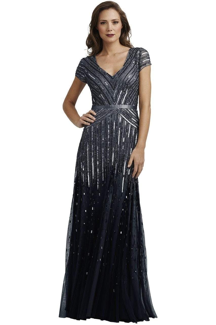 Adrianna Papell Cap Sleeve Sequined Mesh A-Line Gown - Shop Now!