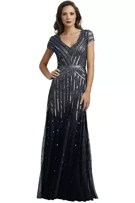 Adrianna Papell Cap Sleeve Sequined Mesh A-Line Gown - Shop Now!