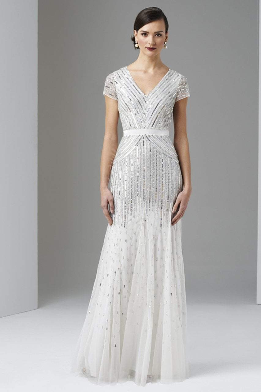 Adrianna Papell Cap Sleeve Sequined Mesh A-Line Gown - Shop Now!