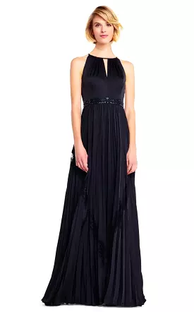 Adrianna Papell High Halter Keyhole Cutout Accordion Gown