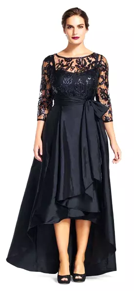 Adrianna Papell High Low Gown - 81916970 Quarter Sleeve Ribbon Ornate