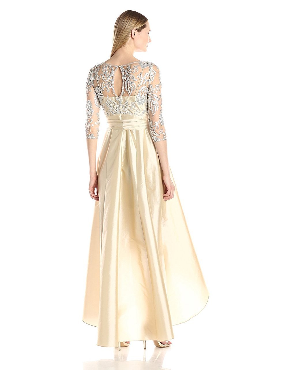 Adrianna Papell High Low Gown - 81916970 Quarter Sleeve Ribbon Ornate