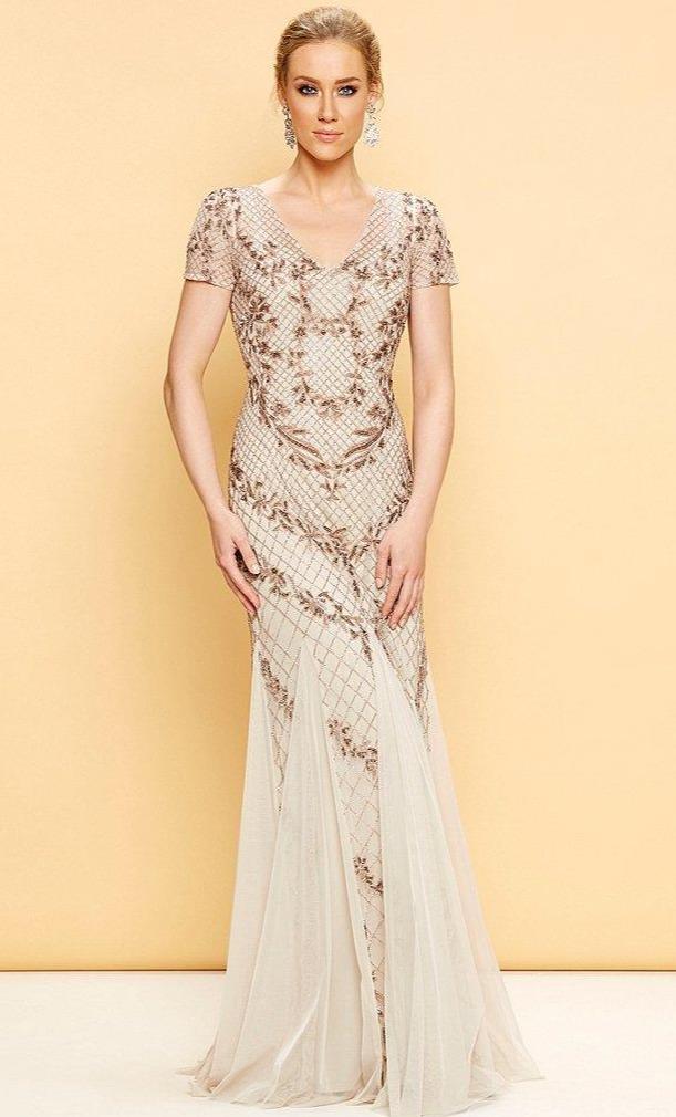 Adrianna Papell Short Sleeve Beaded Mermaid Gown | AP1E201532