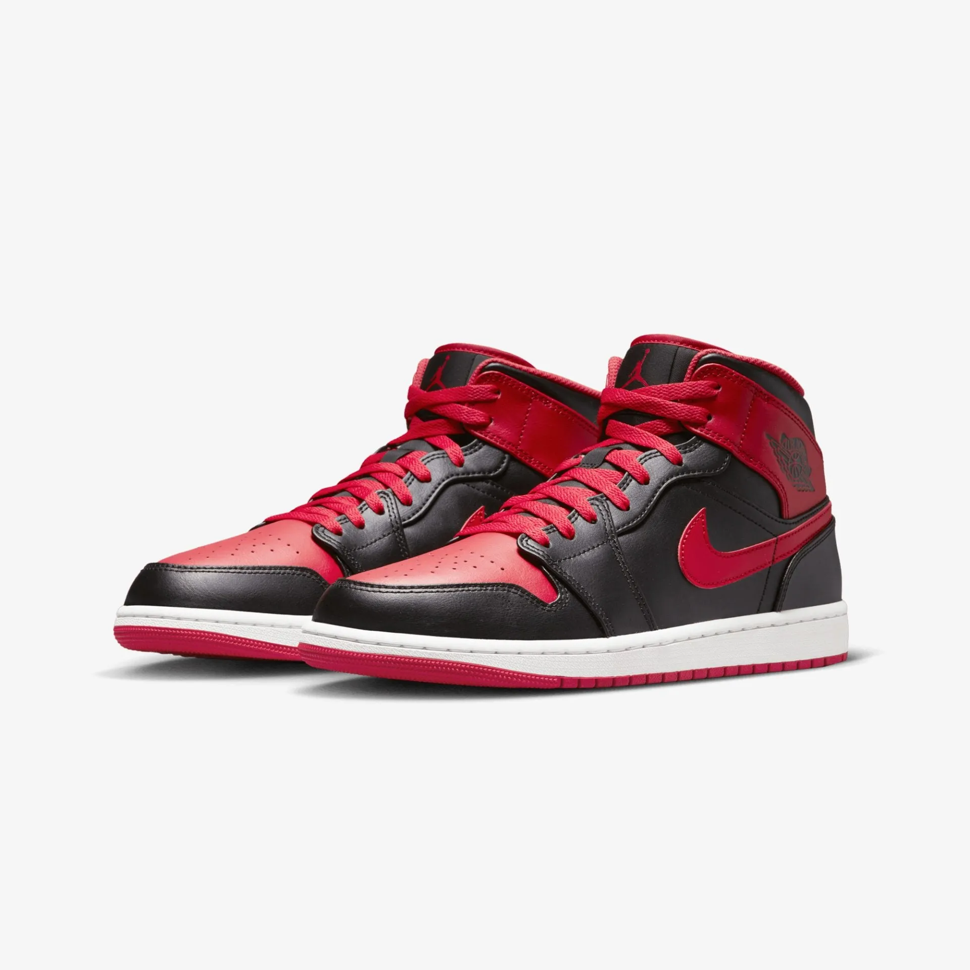 Air Jordan 1 Mid Black Fire Red White for sale.