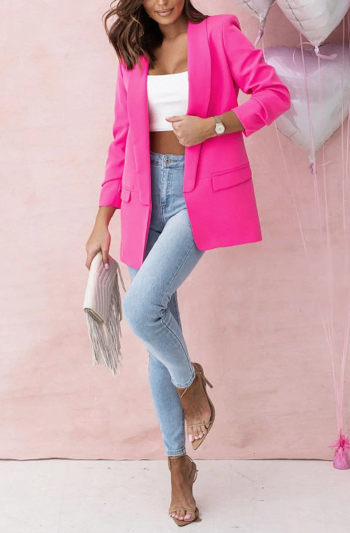 Always Sassy Blazer Oversized Carerra Blazer Jacket Stone