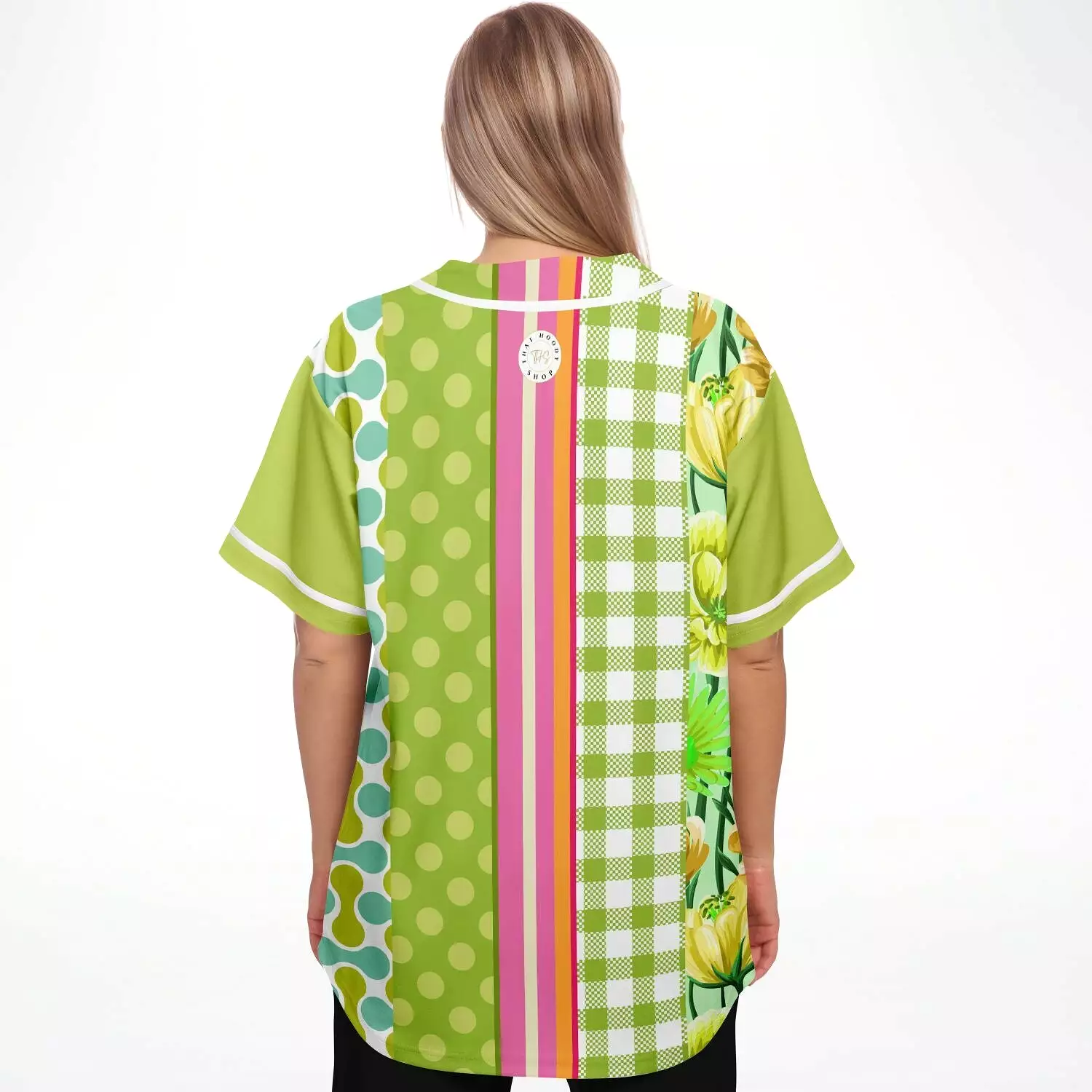 Anjou Pear Patchwork Jersey Button Front Green Striped