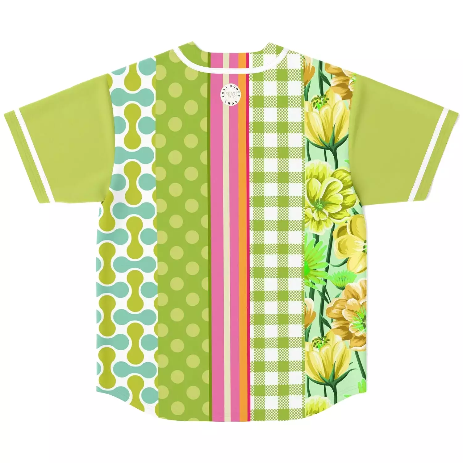 Anjou Pear Patchwork Jersey Button Front Green Striped