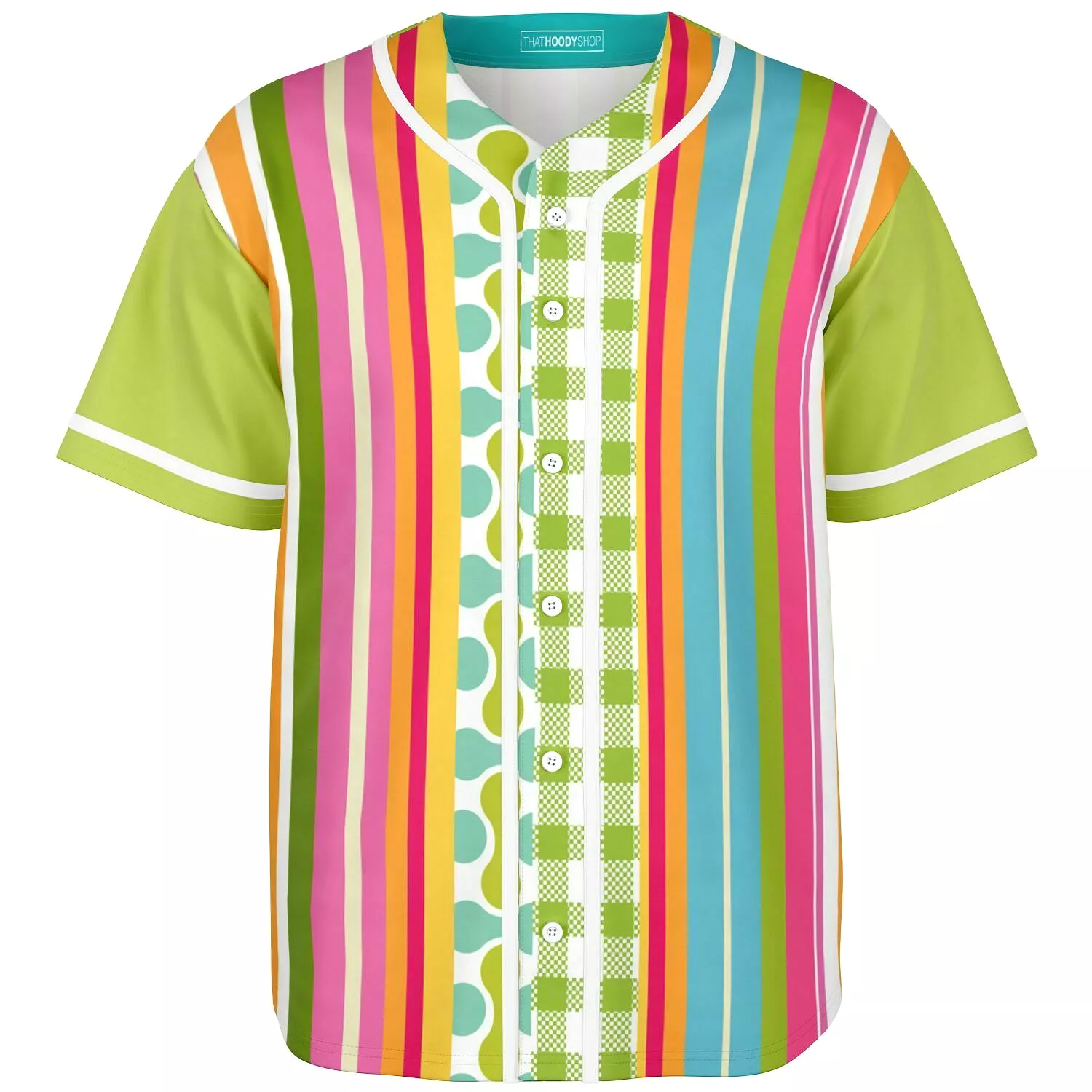 Anjou Pear Patchwork Jersey Button Front Green Striped