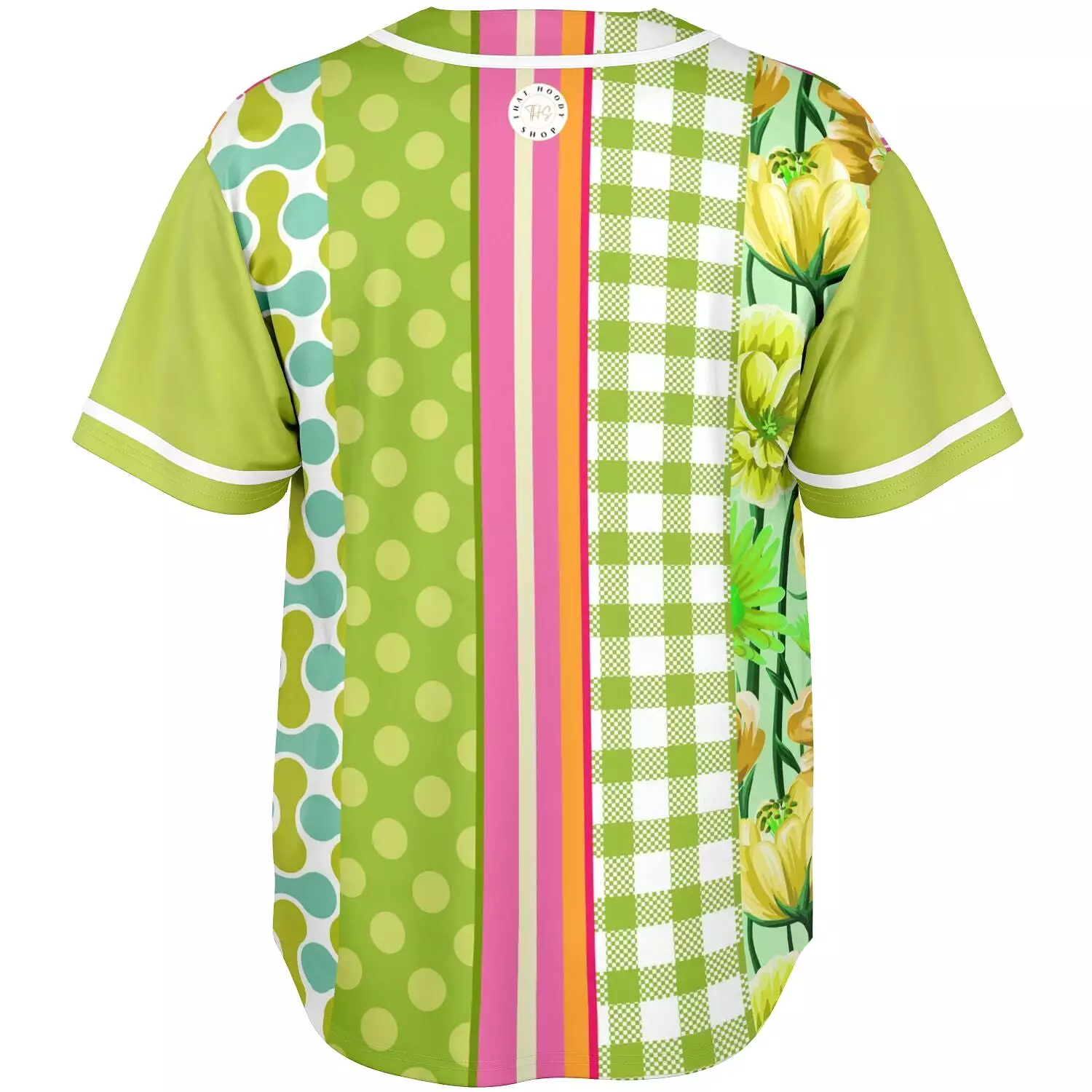 Anjou Pear Patchwork Jersey Button Front Green Striped