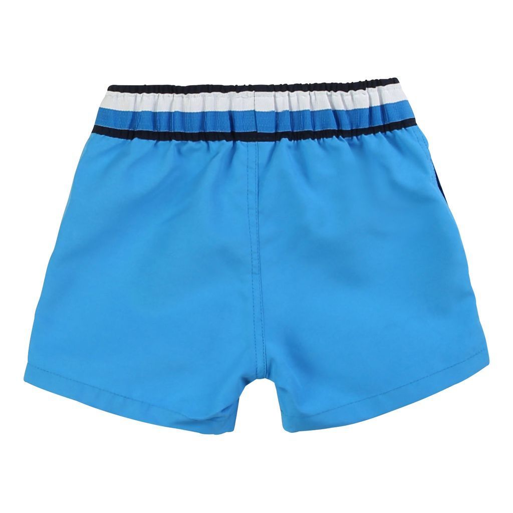 Aqua Blue Swim Shorts with Embroidered Design