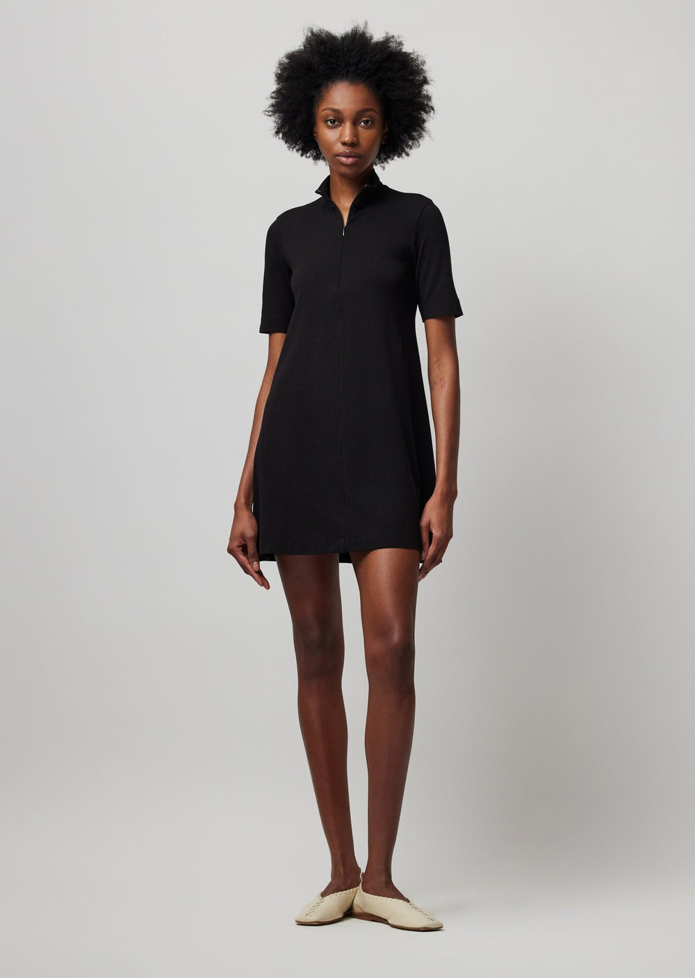 ATM Black Zip Front Pima Cotton Dress