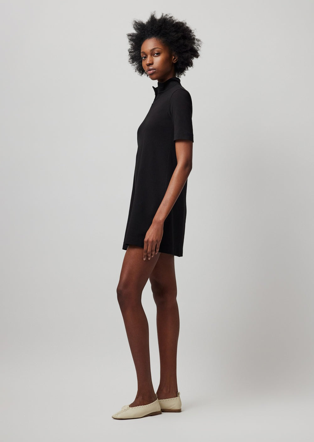 ATM Black Zip Front Pima Cotton Dress