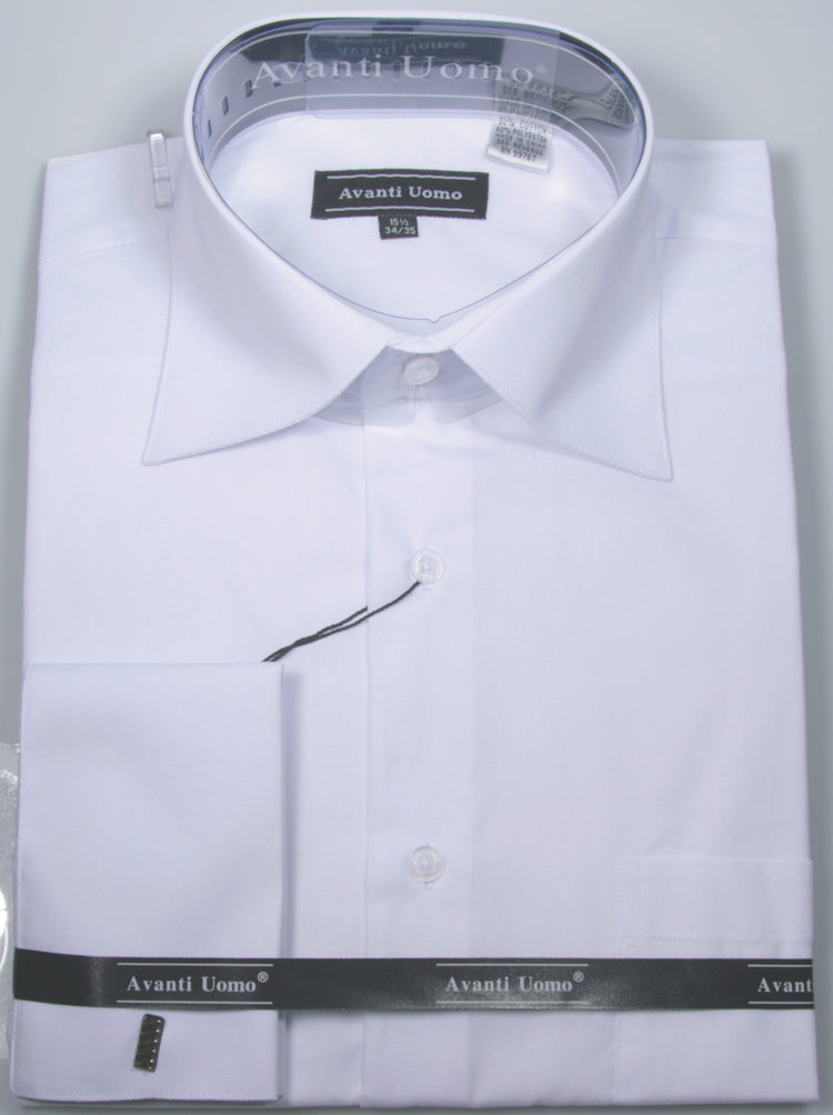 Avanti Uomo French Cuff Dress Shirt DS3816 White - Men's French Cuff Dress Shirt in White