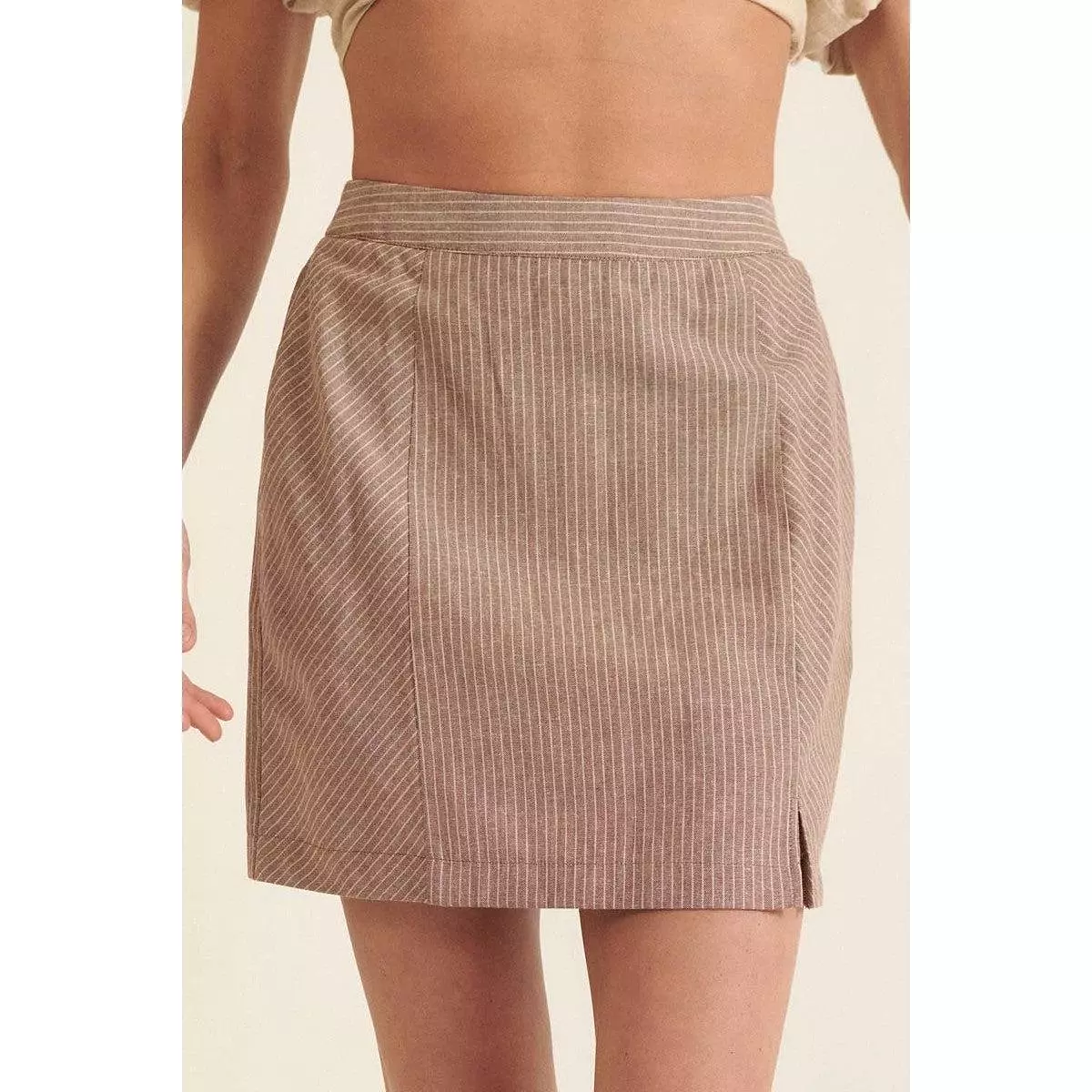 Banded Pinstripe Mini Skirt: A trendy and stylish option for any occasion.