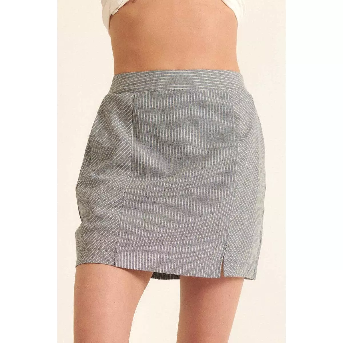 Banded Pinstripe Mini Skirt