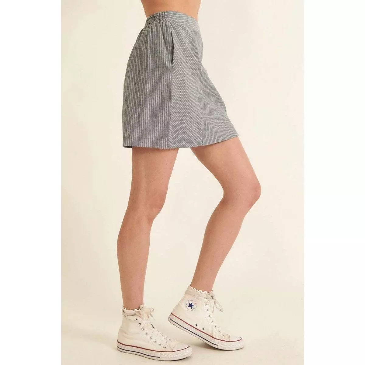 Banded Pinstripe Mini Skirt