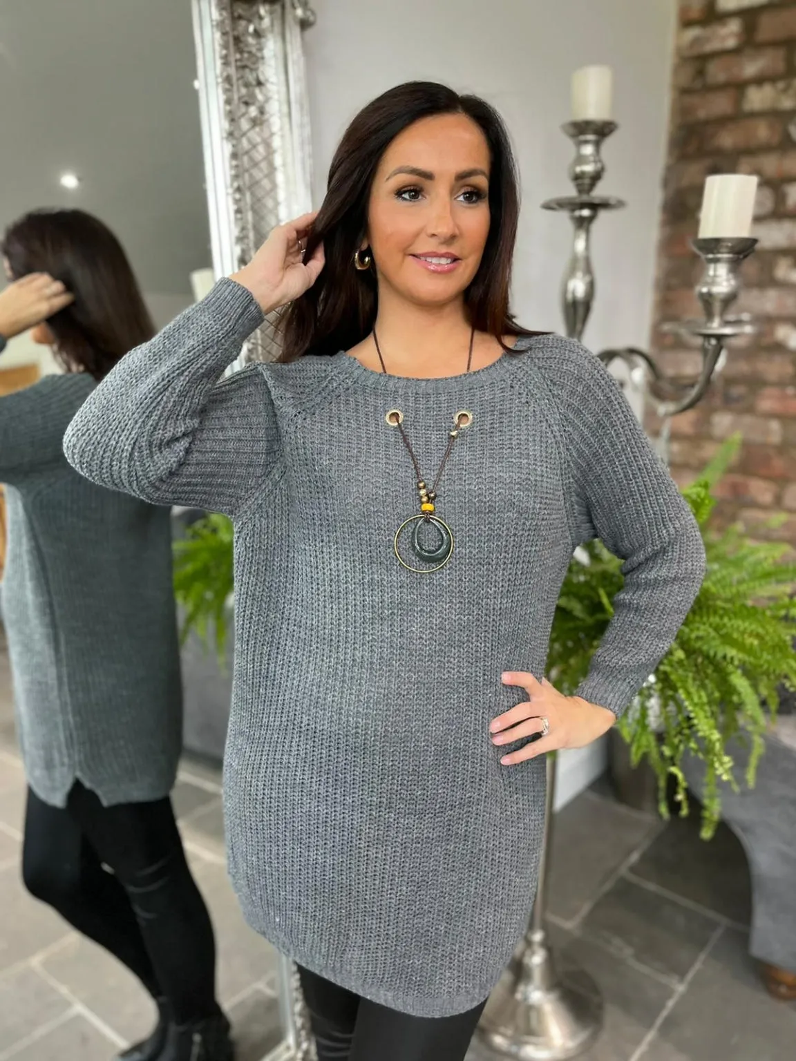 Beaded Knit Sweater with Integrated Necklace