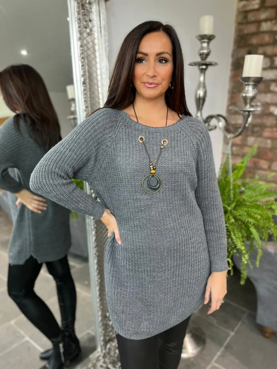 Beaded Knit Sweater with Integrated Necklace