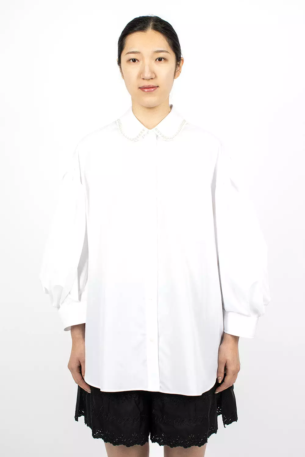 Beaded Sleeve Shirt White/Pearl