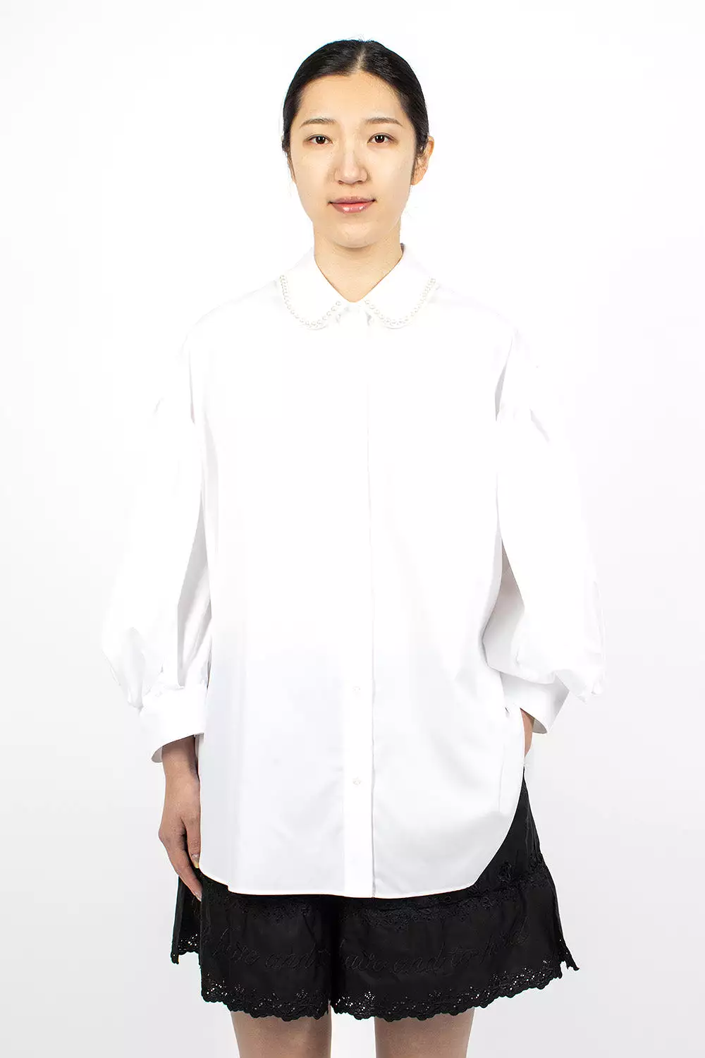 Beaded Sleeve Shirt White/Pearl